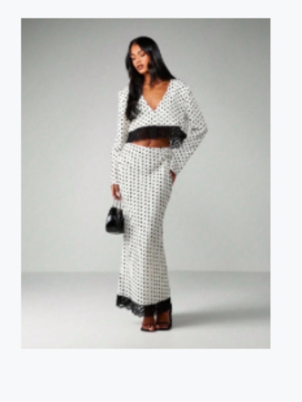 MISSGUIDED Polka Dot Lace-Trim Maxi Skirt - White/Black